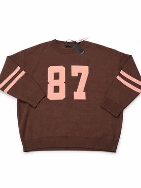 RD Style Brown Crewneck Sweater with Pink 87 Detail